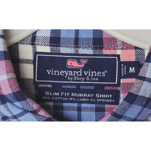 Vineyard Vines Shirt Men's Medium Plaid Slim Fit Murray Button Blue &‎ Pink - Picture 3 of 6